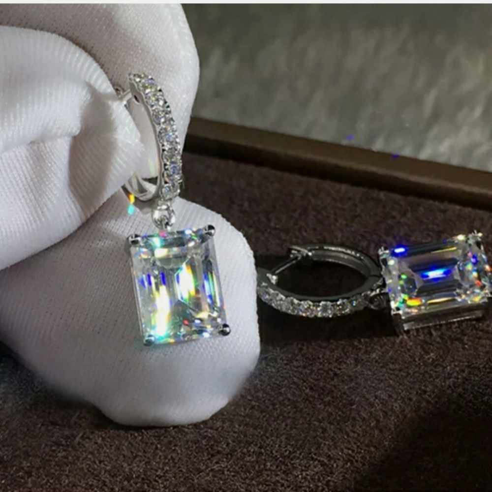 Drop Dangle Earrings White Sapphire 925 Silver - Elegant